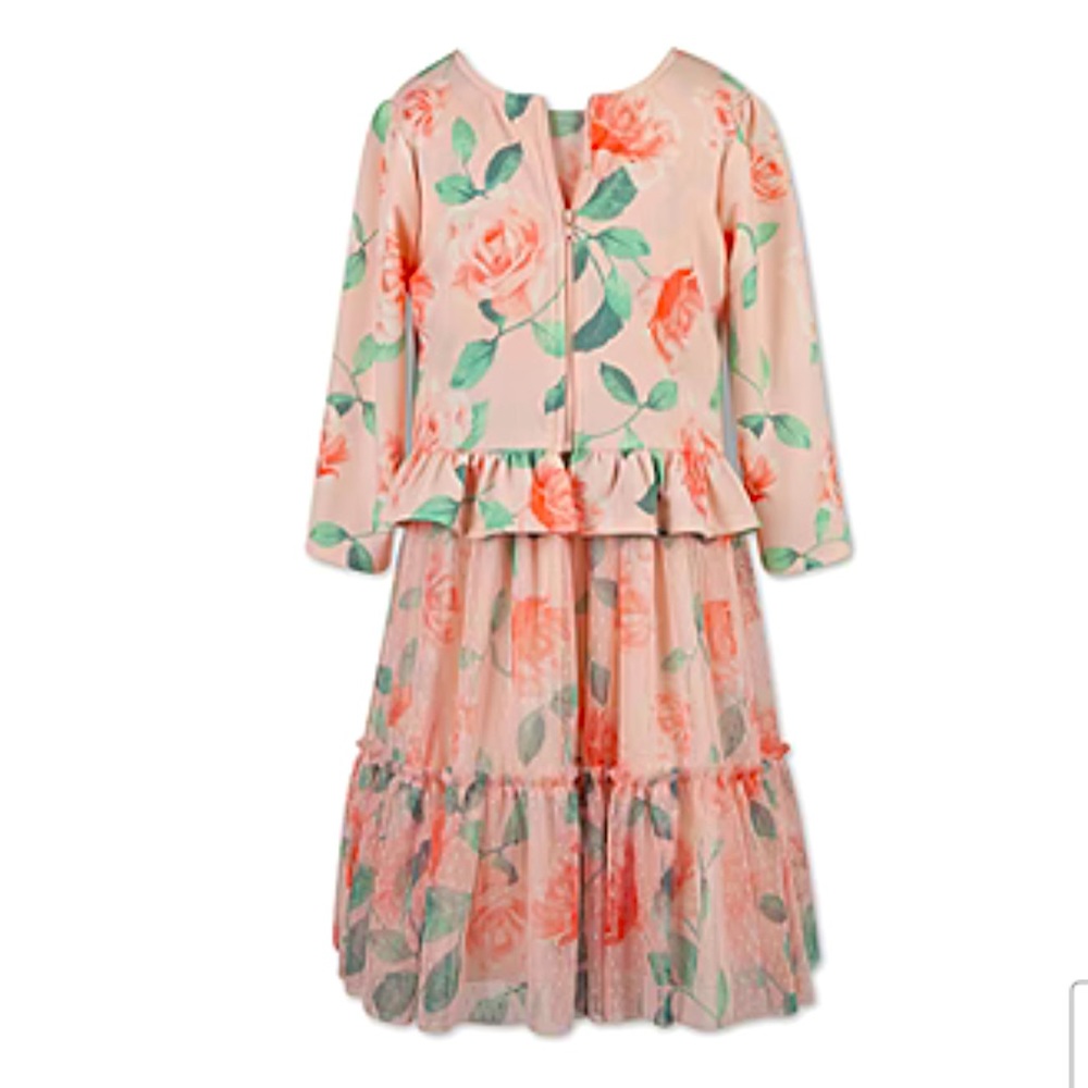New big girls peach pink floral formal dress with shrug